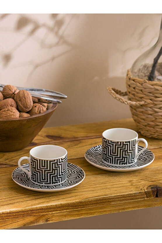 LCW HOME YK PLUS Karışık Baskılı 2 Kişilik Porselen Kahve Fincan Takımı 90 ml
