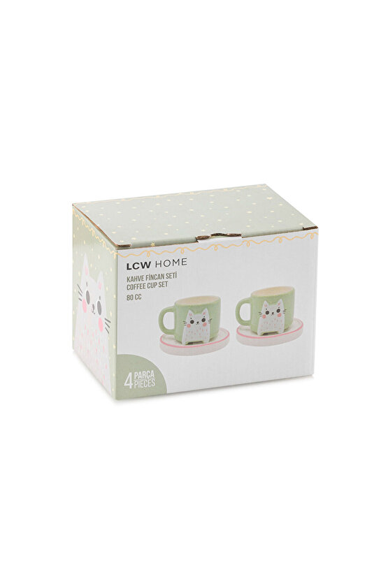 Vizyon Yeni Sezon Kedi Baskılı 2 Kişilik Seramik Kahve Fincan Takımı 90 ml