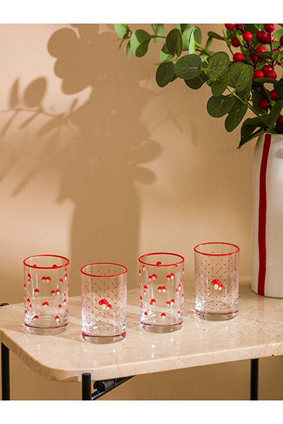 Karişik Mantar Baskılı Cam Su Bardağı 4lü 125 ml