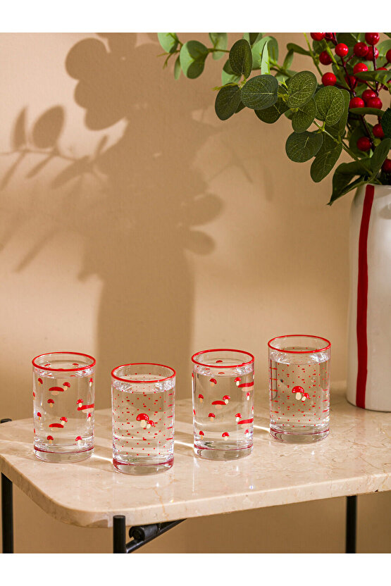 Karişik Mantar Baskılı Cam Su Bardağı 4lü 125 ml