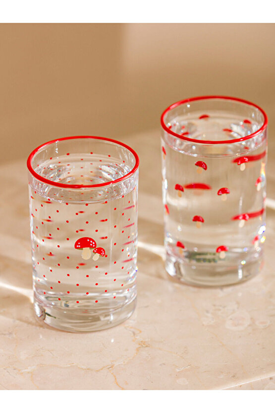 Karişik Mantar Baskılı Cam Su Bardağı 4lü 125 ml