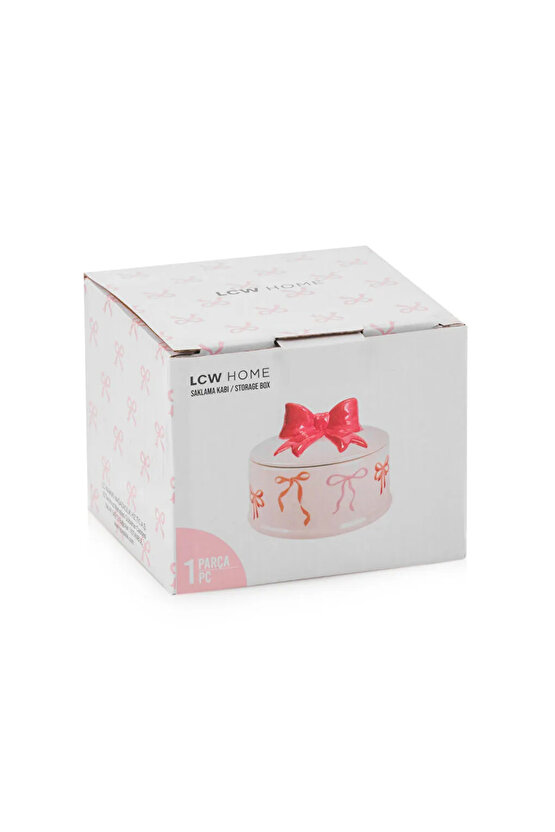 LCW HOME Kırmızı Fiyonk Baskılı Seramik Saklama Kabı 9 Cm