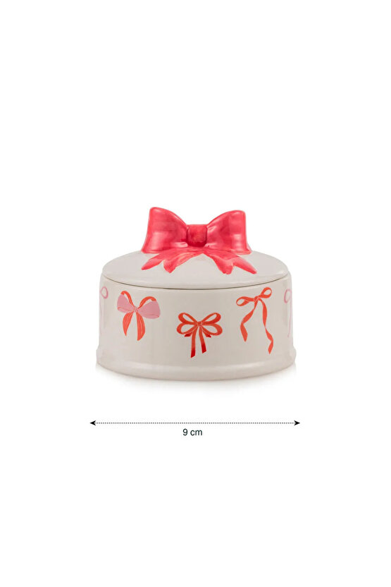 LCW HOME Kırmızı Fiyonk Baskılı Seramik Saklama Kabı 9 Cm