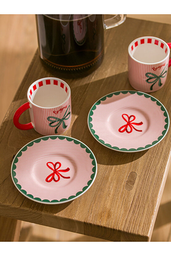 Vizyon Yeni Sezon Fiyonk Baskılı 2 Kişilik Porselen Kahve Fincan Takımı 100 ml