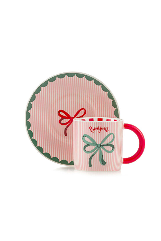 Vizyon Yeni Sezon Fiyonk Baskılı 2 Kişilik Porselen Kahve Fincan Takımı 100 ml