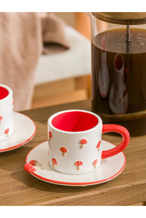 LCW HOME Karışık Mantar Desenli İki Kişilik Seramik Kahve Fincan Takımı 100 Ml