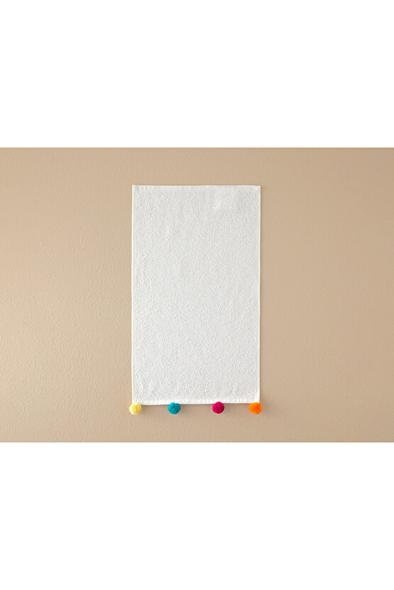 Yılbaşı Paintball Pamuklu Ponponlu El Havlusu 30x50 Cm Ekru