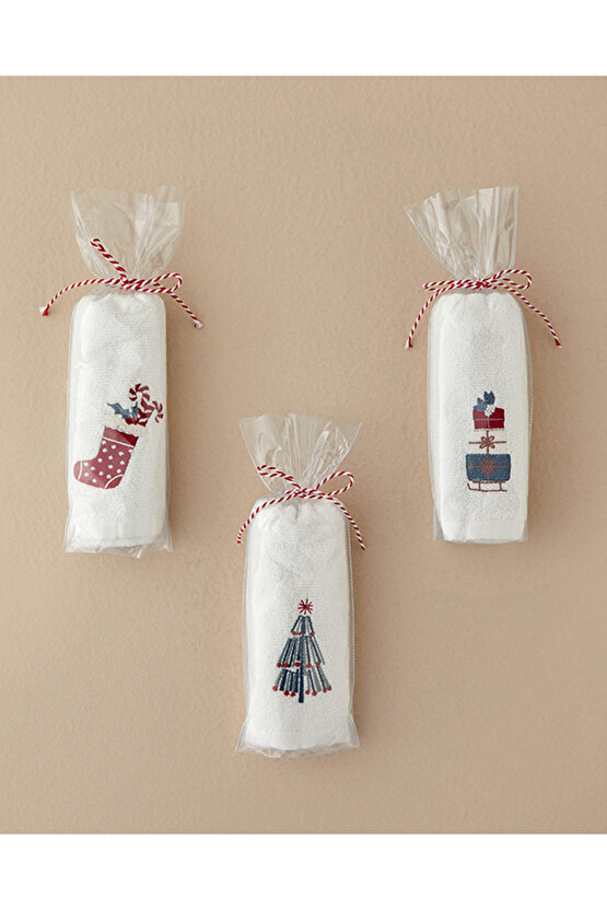 Funny Pine Pamuklu Nakışlı El Havlusu Ekru