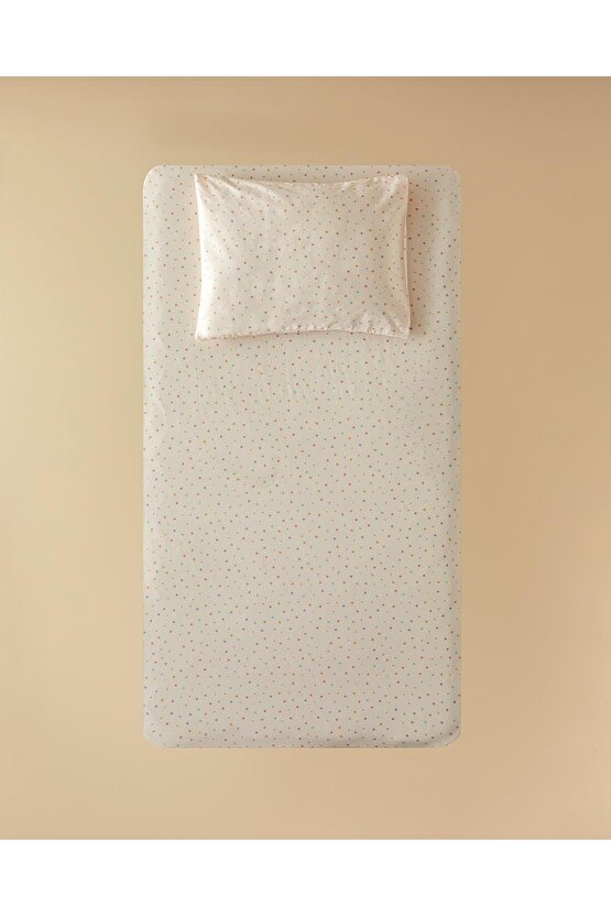 Funny Dots Pamuklu Bebe Lastikli Çarşaf Pudra