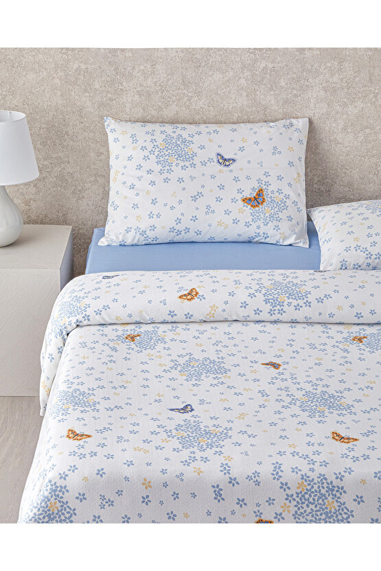 Butterfly Art Baskılı King Size Pike Takımı 240x220 cm Mavi