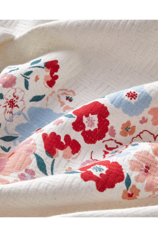 Vintage Floral Baskılı Pamuklu Tek Kişilik Pike 150x220 cm Somon