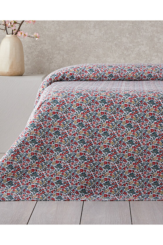 Posy Garden Baskılı Pamuklu Çift Kişilik Pike 200x220 cm Kırmızı