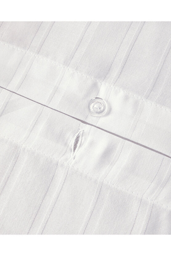 Lior Çizgili Pamuk Saten Çift Kişilik Nevresim Takımı 200x220 cm Beyaz