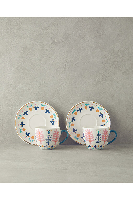 Love Adore New Bone China 4 Parça 2 Kişilik Fincan Takımı Pembe - Mavi