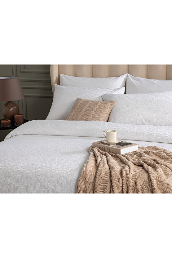 Showy 0;5 Cm Gofre King Size Set Lenjerıe De Pat 240x220 Cm White