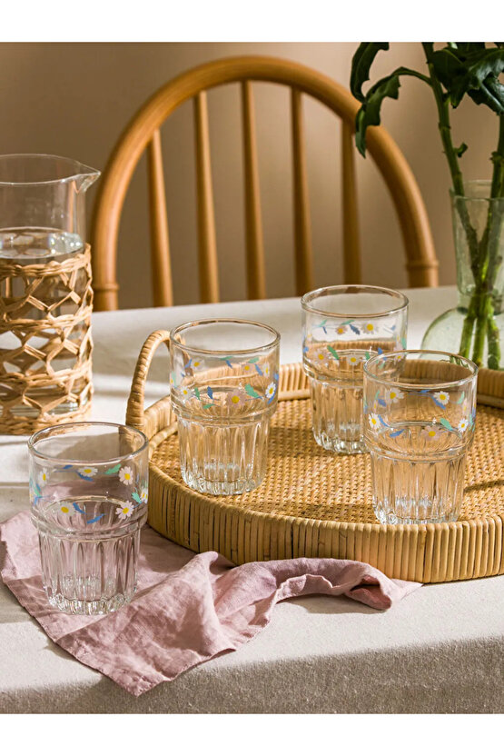 LCW HOME Renksiz Çiçek Baskılı Cam Bardak Seti 4lü 380 ml