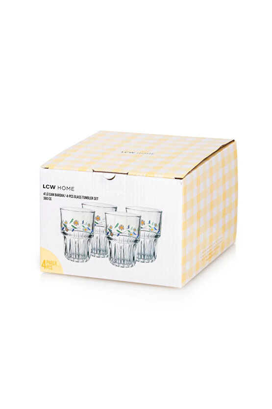 LCW HOME Renksiz Çiçek Baskılı Cam Bardak Seti 4lü 380 ml