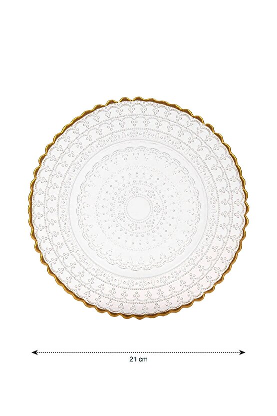 Sarı Desenli Cam Pasta Tabağı 4lü 21 cm