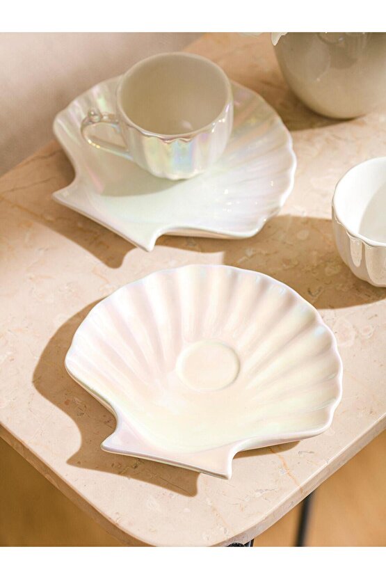 LCW HOME  Deniz Kabuğu Figürlü 2 Kişilik Porselen Kahve Fincan Takımı 90 Ml