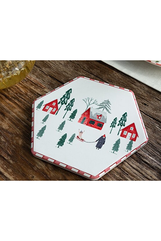 Winter Landscape Seramik Nihale 16 Cm Kırmızı