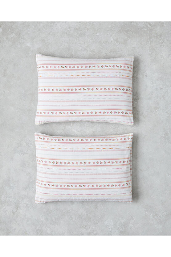 Daisy Stripes Kolay Ütülenir 2li Yastık Kılıfı 50x70 cm Pembe