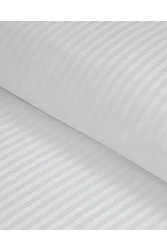 Deluxe Çizgili Pamuk Saten Kulaklı 2 li Yastık Klıfı Beyaz Whıte Collectıon