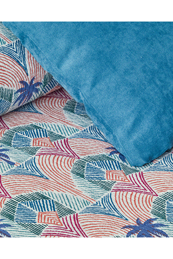 Tropical Palm Çift Kişilik Pike Mavi