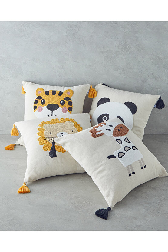 Cute Panda Bebe Dekoratif Kırlent 45x45 cm Ekru