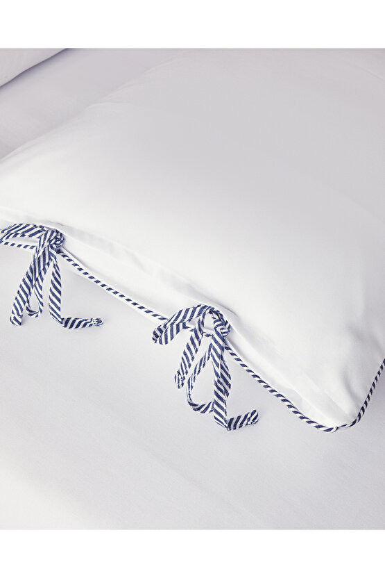 Comfy Plain Çift Kişilik Nevresim Takımı Beyaz - Lacivert