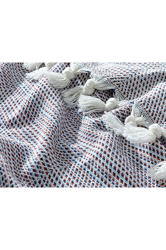 Triago Dokuma Tek Kişilik Yatak Örtüsü 160x240 Cm Lacivert- Terracotta