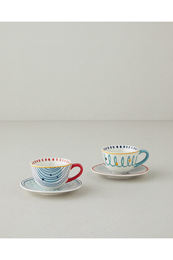 Coachella Mix Stoneware 4 Parça 2 Kişilik Kahve Fincan Takımı Mavi-Terracotta