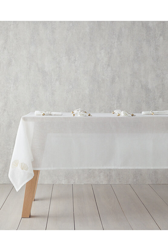 Gingko Polyester 6 Adet Peçeteli Masa Örtüsü 150x200 cm Krem-Gold