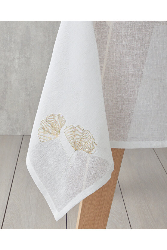 Gingko Polyester 6 Adet Peçeteli Masa Örtüsü 150x200 cm Krem-Gold