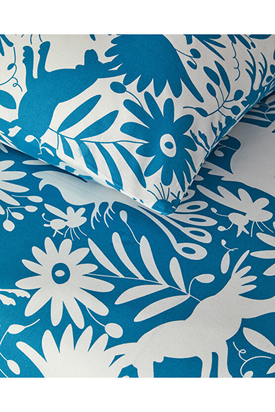 Folk Jungle Çift Kişilik Nevresim Seti Mavi