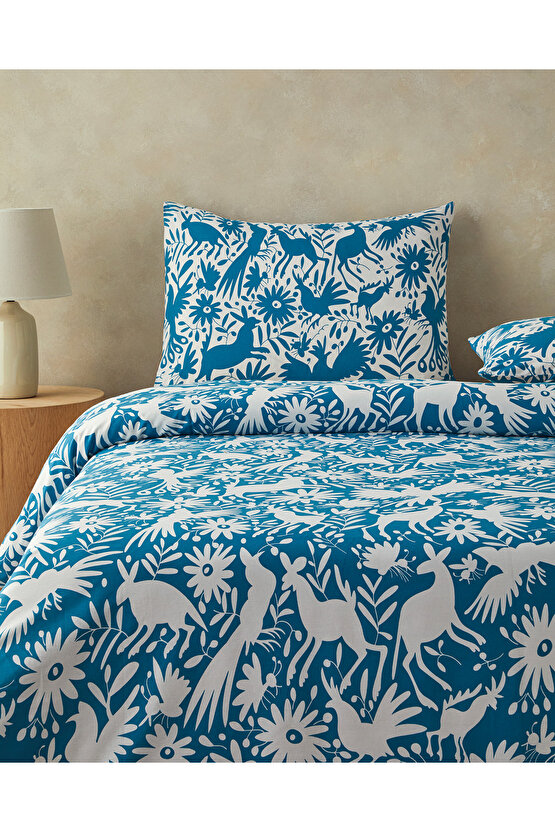 Folk Jungle Çift Kişilik Nevresim Seti Mavi