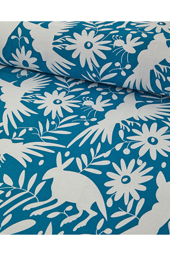 Folk Jungle Çift Kişilik Nevresim Seti Mavi