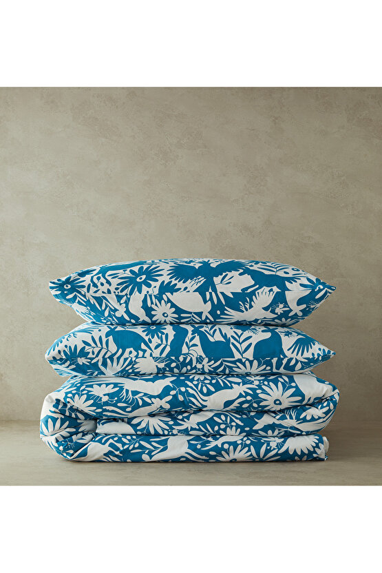 Folk Jungle Çift Kişilik Nevresim Seti Mavi