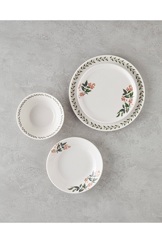 Elena Seramik Yemek Takımı 16 Parça 4 Kişilik Yeşil-Turuncu