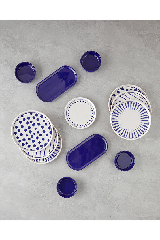 Cosmos Seramik Kahvaltı Takımı 14 parça 6 kişilik Lacivert