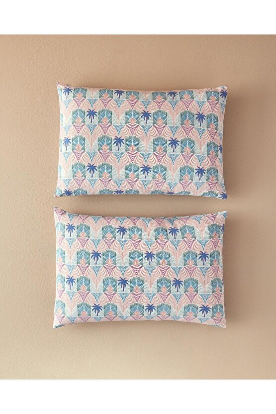 Tropical Palm 2Li Yastık Kılıfı Mavi
