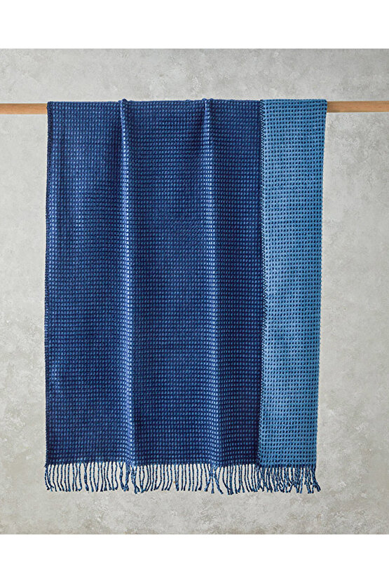 Plain Waffle Pamuklu Tv Battaniyesi Lacivert- Mavi