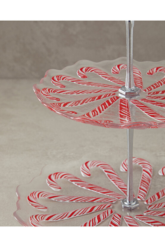 Candy Cane Cam Katlı Servis Kırmızı