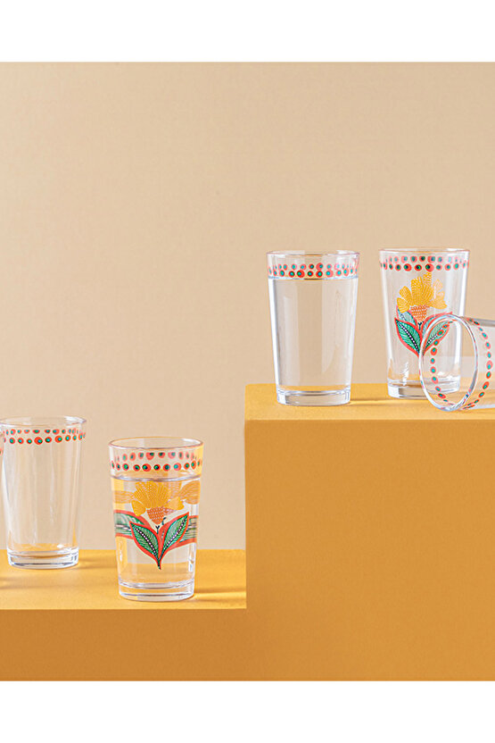 Exotic Flower Cam 6lı Kahve Yanı Su Bardağı Pembe - Turuncu