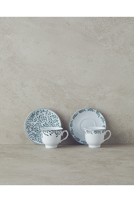 Blatt Porselen Kahve Fincan Takımı 4 Parça 2 Kişilik Yeşil