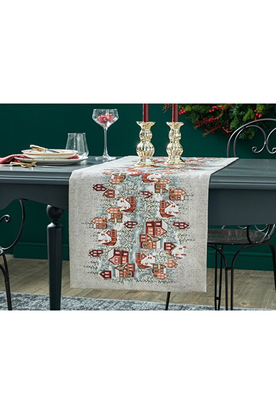 Winter Landscape Pamuk Goblen Runner 40x150 Cm Krem