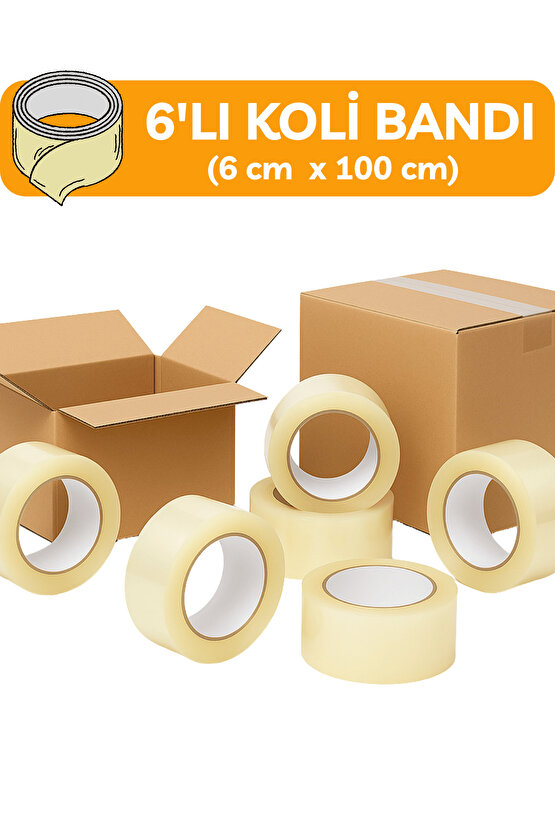 6cm x 100 metre Koli Bandı 6lı Dayanıklı Kaliteli Yapıştırma Şeffaf Güçlü Yapıştırma Ev Ofis Bantı