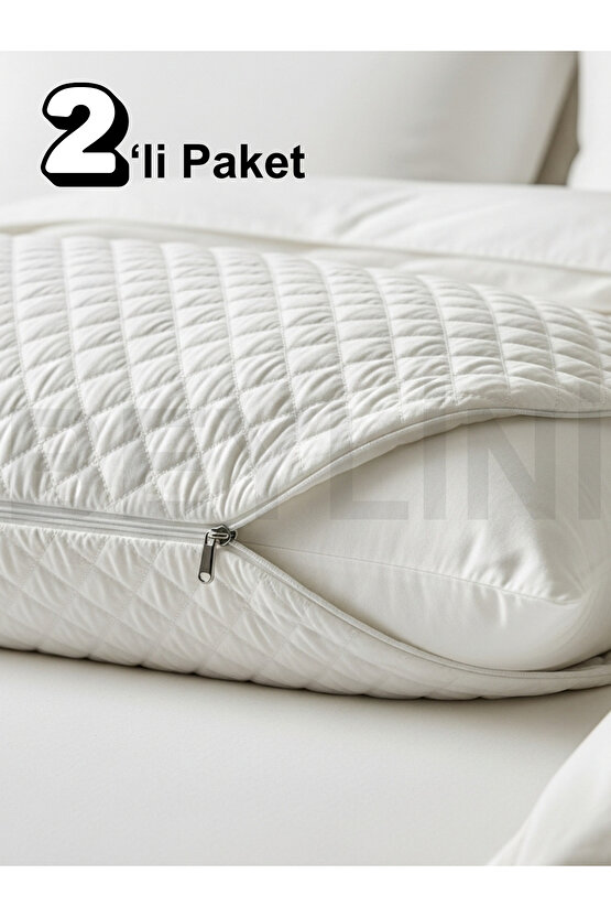 2li Yastık Alezi Sıvı Geçirmez Kapitone Fermuarlı Yıkanabilir Antialerjik Yastık Koruyucu 50x70 CM