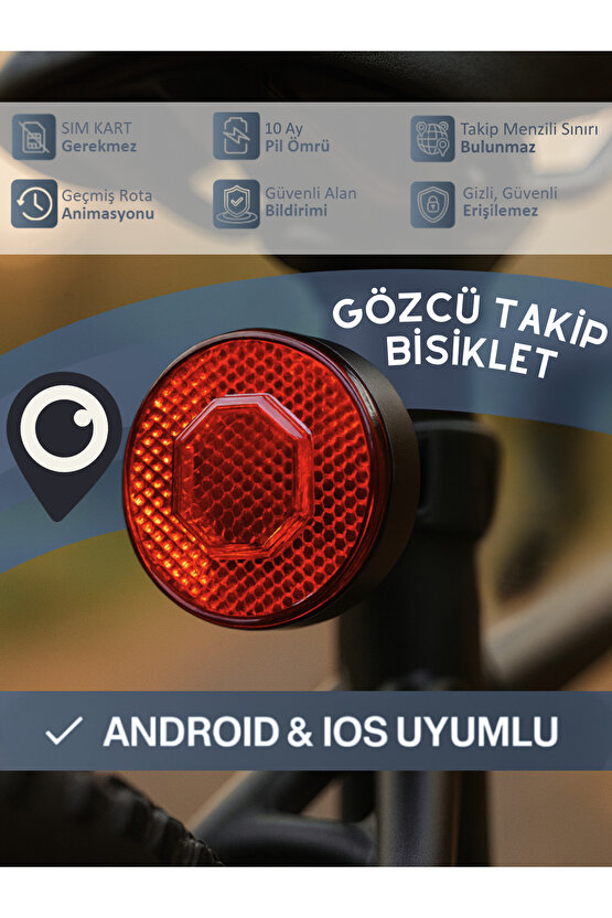 Bisiklet Takip Cihazı Reflektör GPS IOS Android Uyumlu Airtag Geçmişe Dönük (5-10 Dakika Aralıklı)