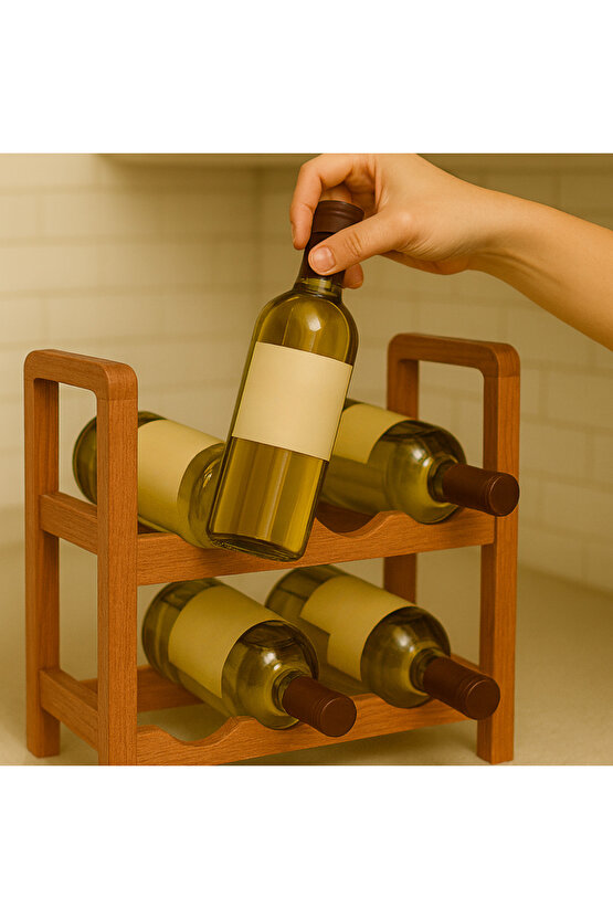 2 Katlı Ahşap Dekoratif Şaraplık Modern Viski Şampanya Şişe İçki Rafı Şarap Rafı Yıllandırma Dolabı