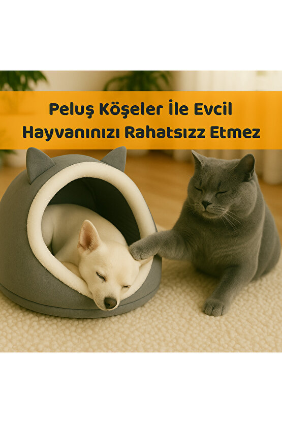 Evi Köpek Evi Evcil Hayvan Yatağı Katlanabilir Keçe Yuva Kulübe Dekoratif Gri Renk 40